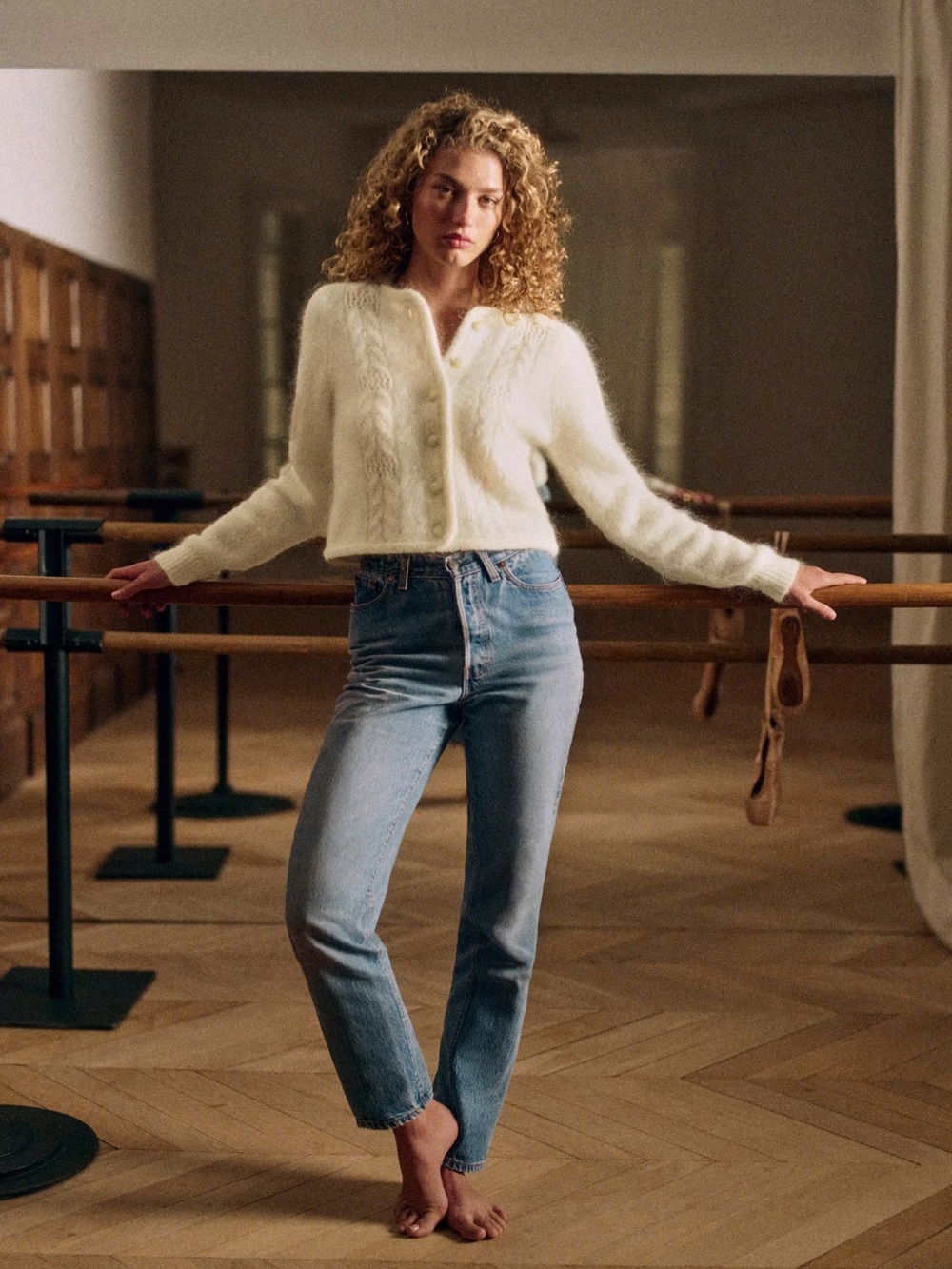 Sezane Cream Cable-Detail Button Cardigan - Picture 2 of 6